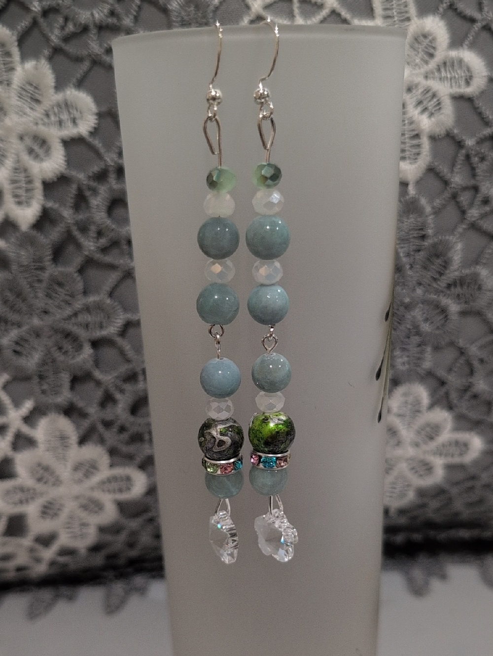 NWOT ONE OF A KIND Handmade Seafoam Green Bead Drop Earrings